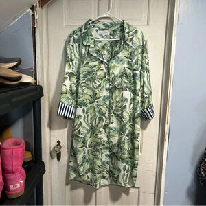 BED TO BRUNCH for Nordstrom Boyfriend TROPICAL LEAVES Nightshirt Pajama XL